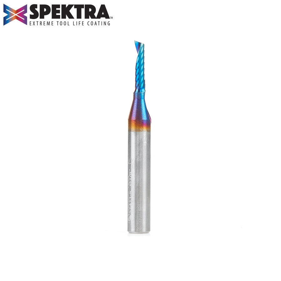 Amana Tool 51411-K Solid Carbide Cnc Spektra Extreme Tool Life Coated Spiral 'O' Flute, Plastic Cutting 1/8 Dia X 1/2 X 1/4 Shank Up-Cut Design Router Bit - Ace Tool Group - Amana Tool