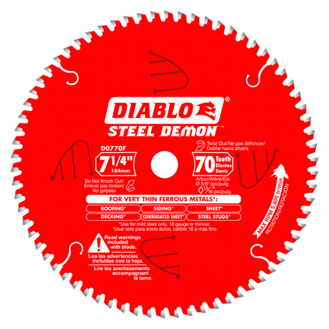 Diablo Tools 7-1/4 In. X 70 Tooth Steel Demon Carbide-Tipped Saw Blade For Metal - Ace Tool Group - Diablo