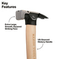 Klein H80916HS Smooth Face Hickory Handle Hammer, 16-Ounce - Ace Tool Group - Klein