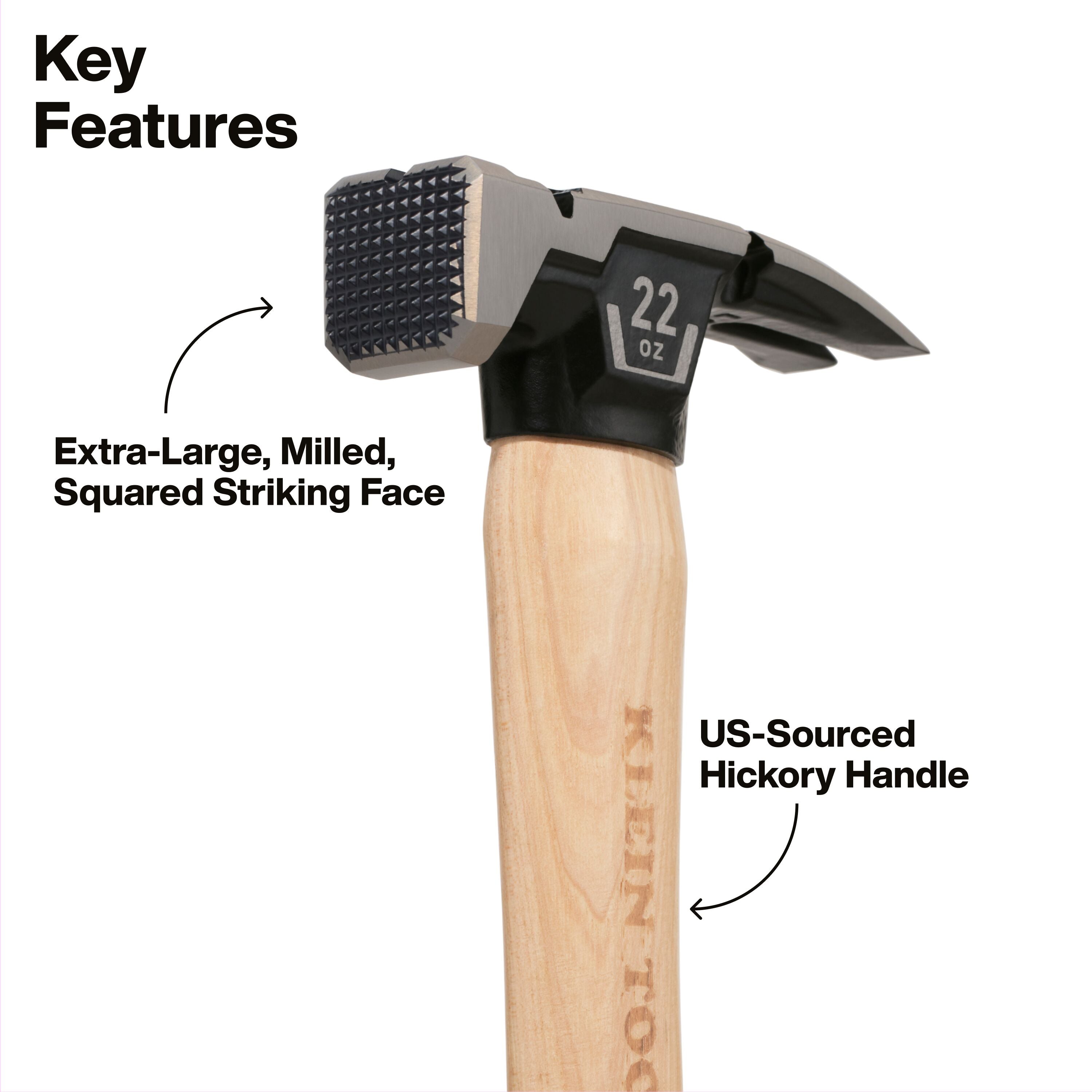 Klein Milled Face Hickory Handle Hammer, 22-Ounce - Ace Tool Group - KLEIN
