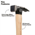 Klein Milled Face Hickory Handle Hammer, 22-Ounce - Ace Tool Group - KLEIN