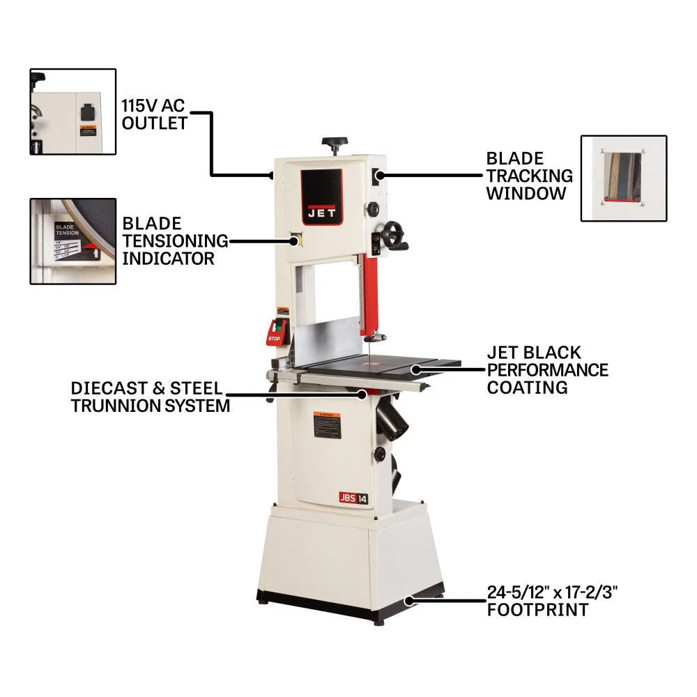 Jet JT1-1371 Black 14" SFX Bandsaw, 1.75HP, 1PH, 115/230V (JWBS-14SFX-BLK) - Ace Tool Group - JET