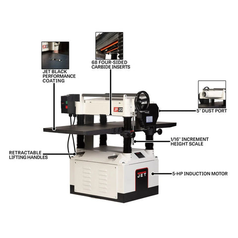 JET JT1-1374 Black 20 Inch Helical Head Planer, 5HP, 1PH - Ace Tool Group - JET