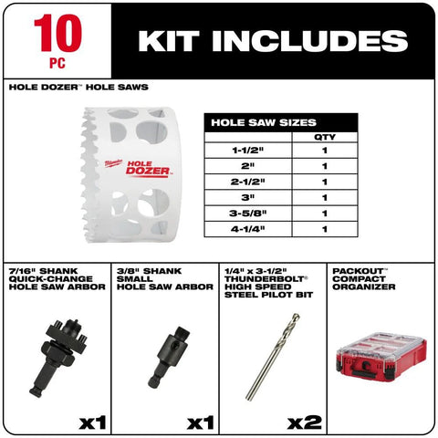 Milwaukee 49-22-5606 10 PC. HOLE DOZER Hole Saw Kit w/ PACKOUT - Ace Tool Group - Milwaukee