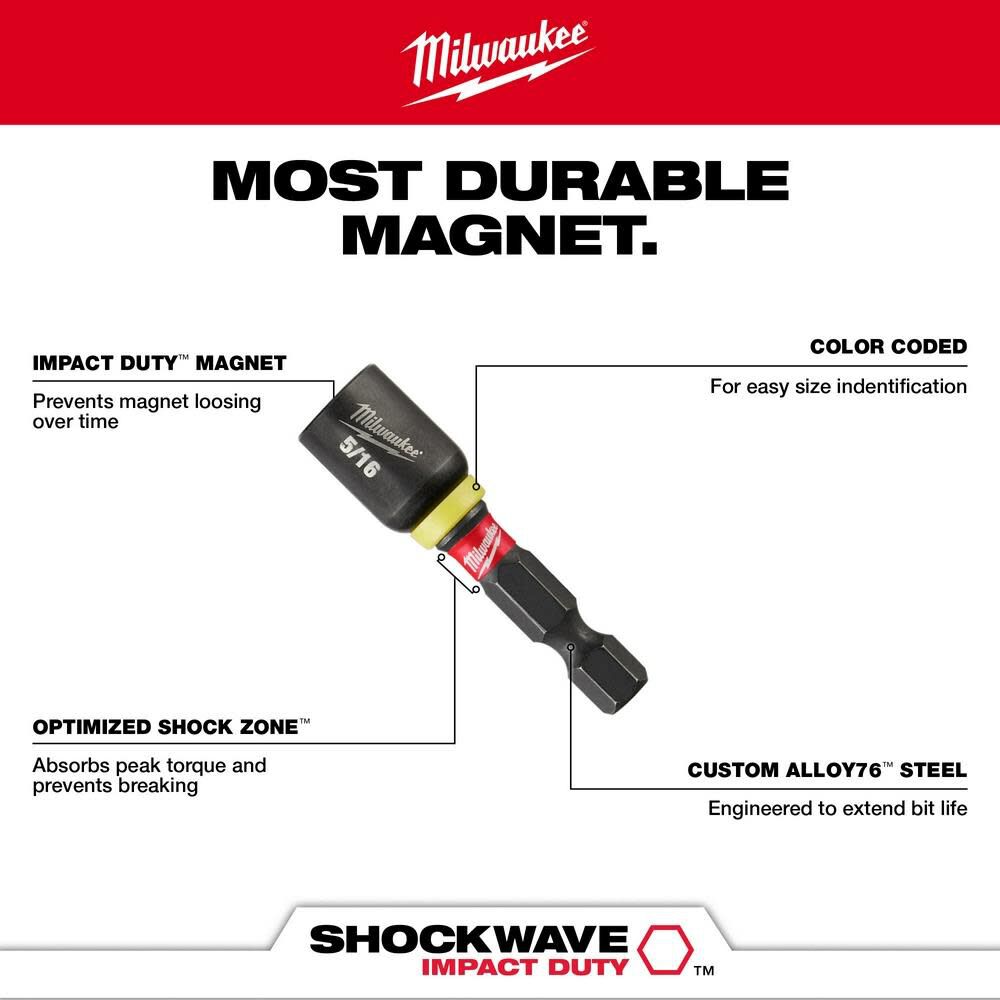 Milwaukee 49-66-0505 SHOCKWAVE Impact Duty 3/8" x 1-7/8" Magnetic Nut Driver 10PK - Ace Tool Group - Milwaukee