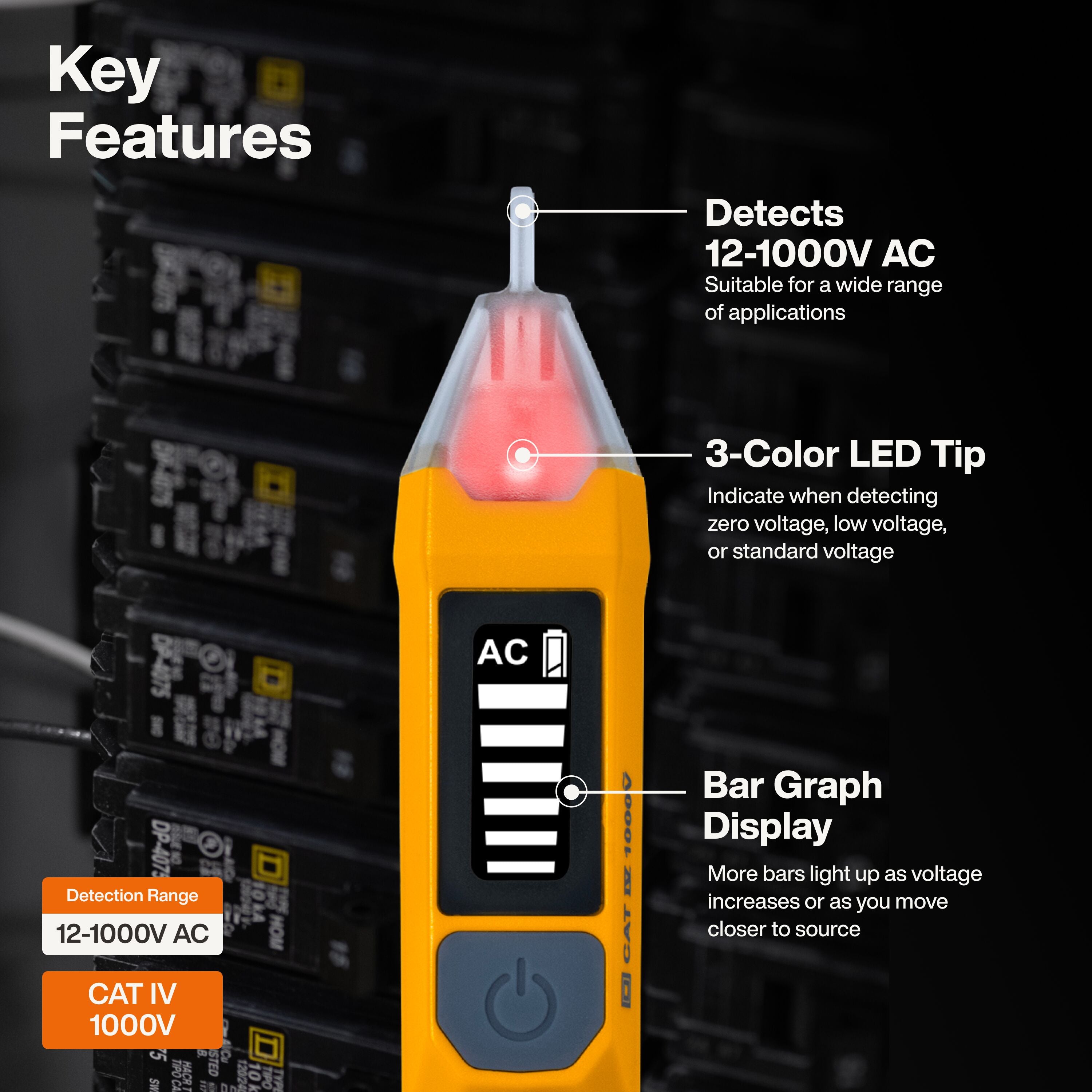 Klein NCVT7 Non-Contact Voltage Tester with Signal Strength, 12-1000V AC - Ace Tool Group - Klein