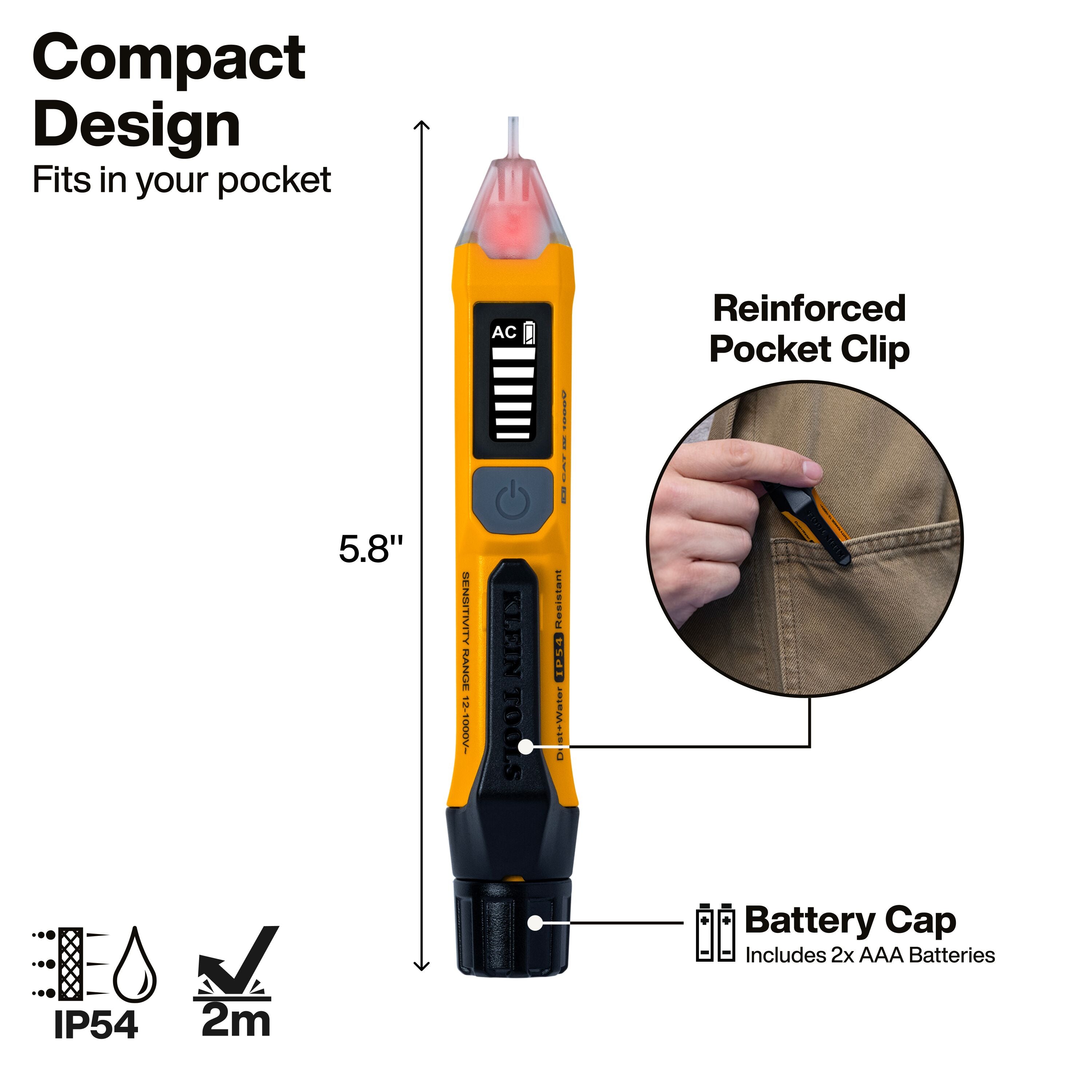 Klein NCVT7 Non-Contact Voltage Tester with Signal Strength, 12-1000V AC - Ace Tool Group - Klein