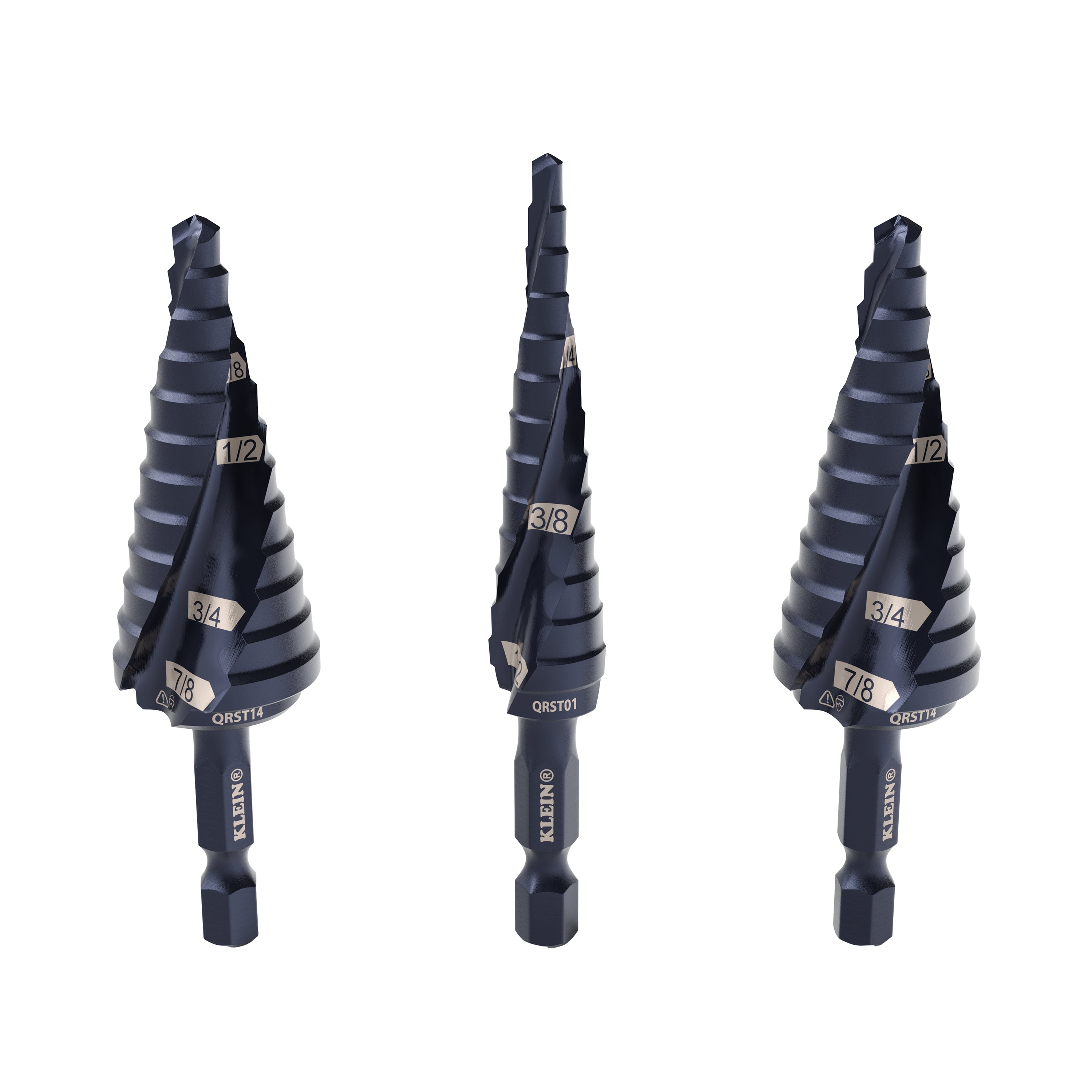 Klein  QRST2S Step Drill Bit Set, Quick-Release, Double Fluted, 3-Piece - Ace Tool Group - Klein