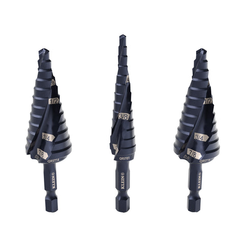 Klein  QRST2S Step Drill Bit Set, Quick-Release, Double Fluted, 3-Piece - Ace Tool Group - Klein