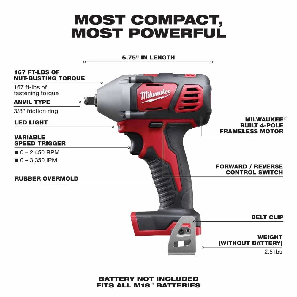 Milwaukee 2658-20 M18 3/8" Impact Wrench with Friction Ring - Ace Tool Group - Milwaukee
