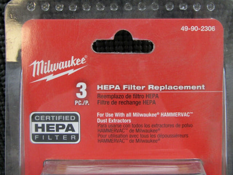 Milwaukee 49-90-2306 HAMMERVAC 3-Pack HEPA Filters