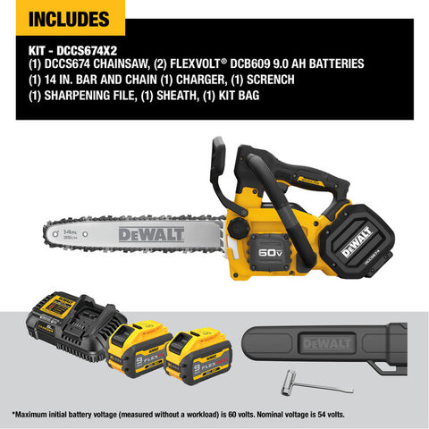 DEWALT DCCS674X2 60V MAX 14 In. Top Handle Chainsaw Kit - Ace Tool Group - DeWalt